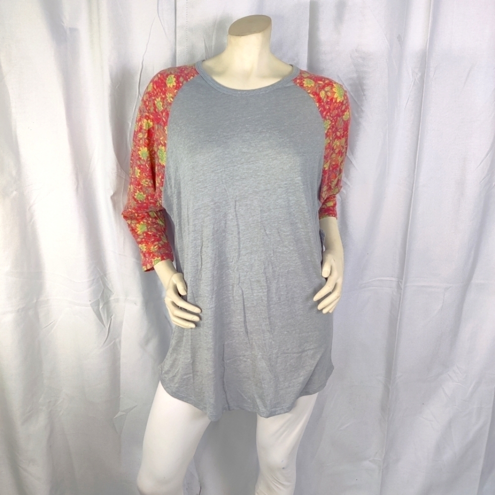 LuLaRoe Randy Tee 2XL Top 3/4 Sleeve Baseball Top T Shirt Grey & Orange Flora